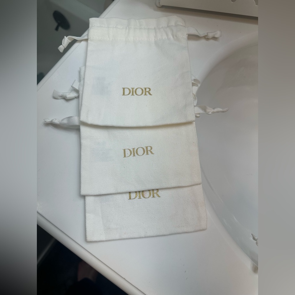 Set of 3- Dior Cream Pouches with Gold Logo